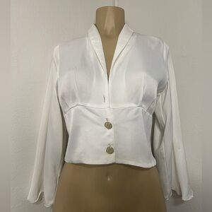 ZARA White Cropped Blouse Button Front Long Sleeve Top Size M